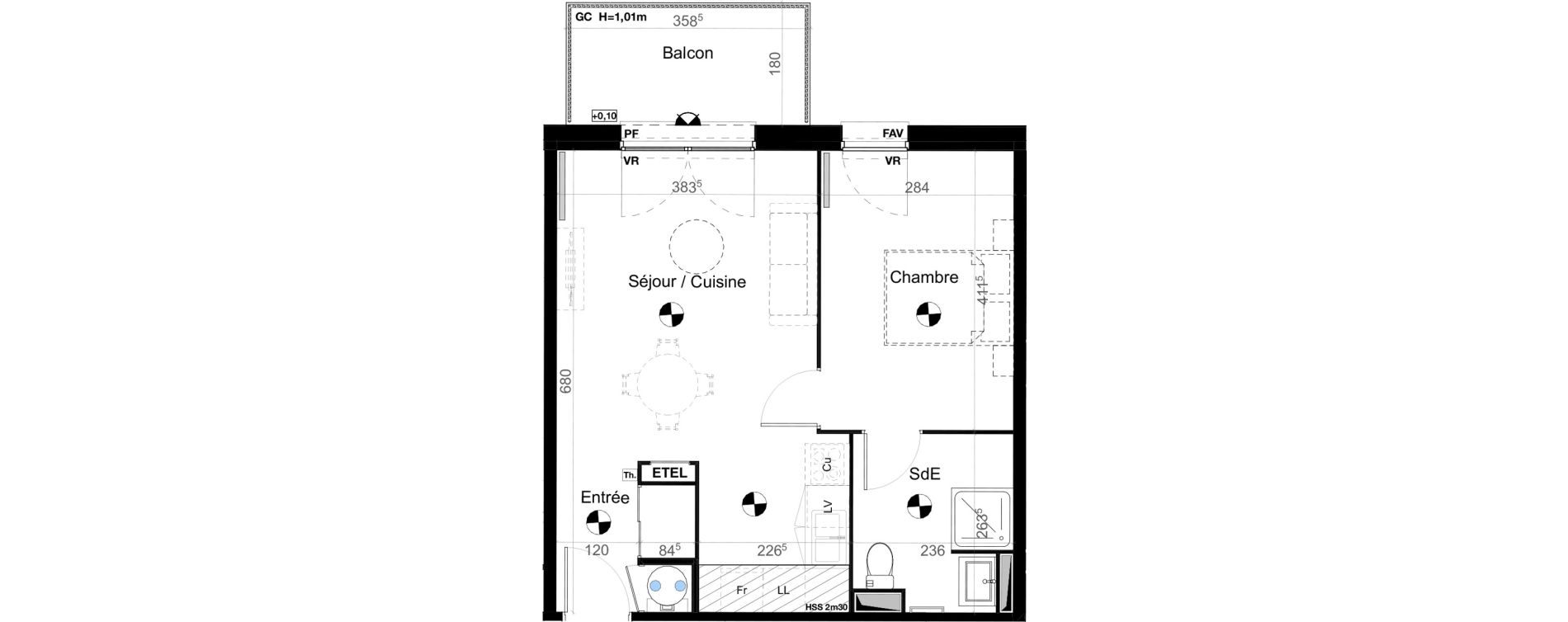 Appartement T2 de 44,18 m2 &agrave; Carbon-Blanc Nord