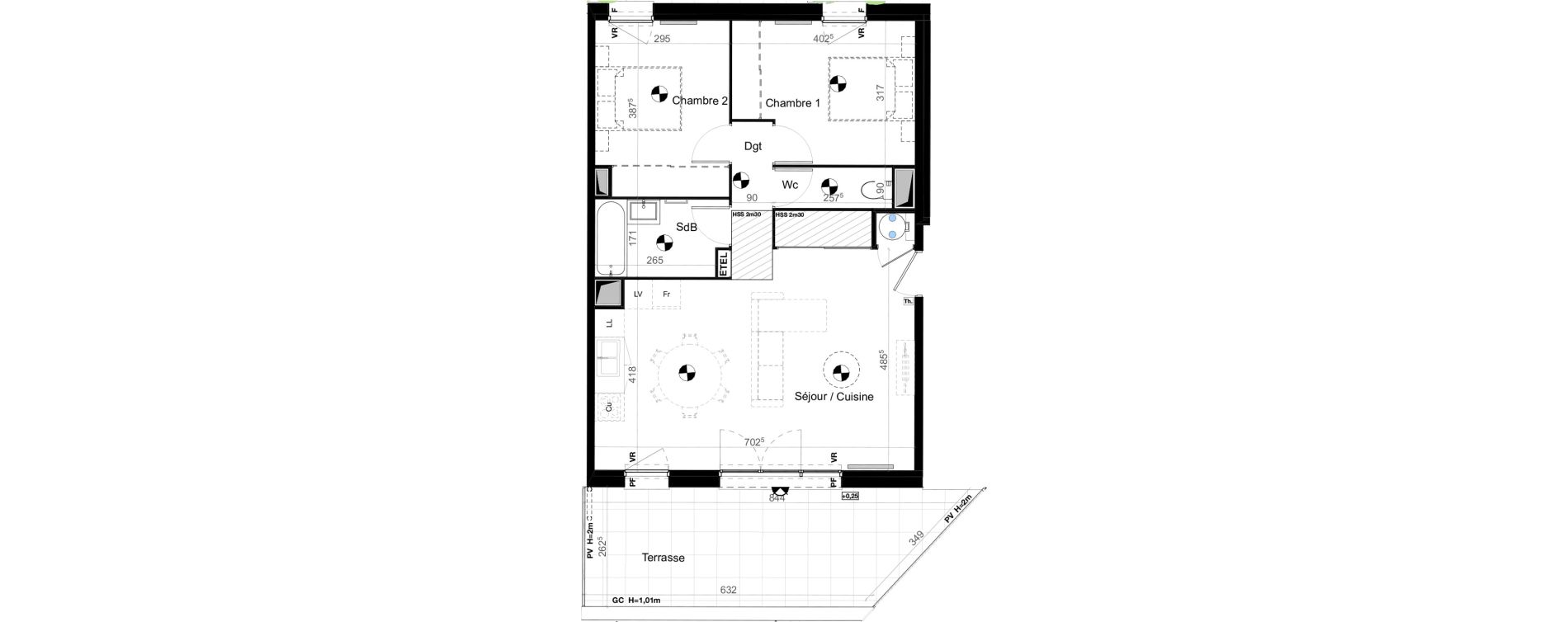 Appartement T3 de 66,78 m2 &agrave; Carbon-Blanc Nord