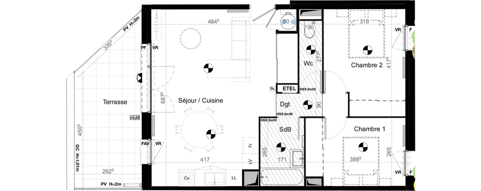 Appartement T3 de 65,26 m2 &agrave; Carbon-Blanc Nord