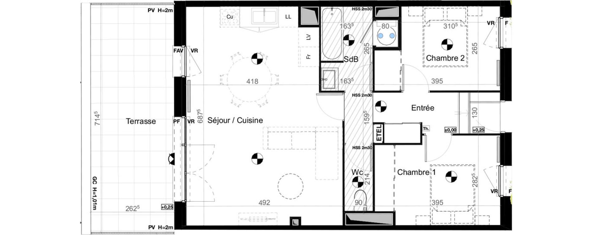 Appartement T3 de 64,72 m2 &agrave; Carbon-Blanc Nord