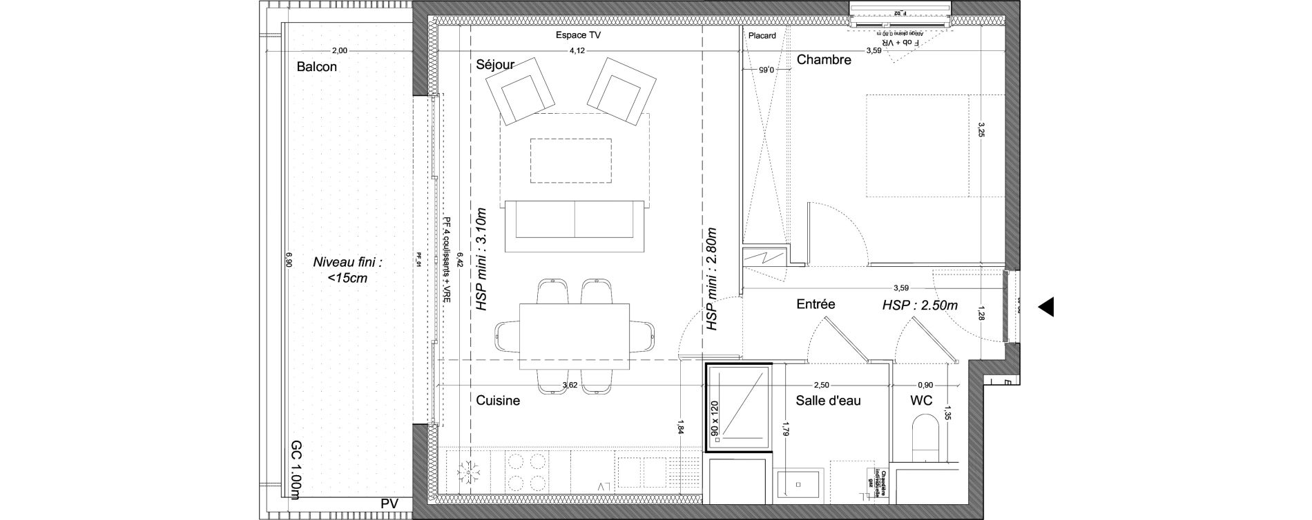 Appartement T2 de 47,00 m2 &agrave; Carbon-Blanc Nord