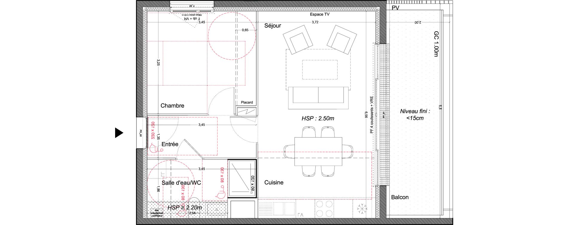 Appartement T2 de 45,91 m2 &agrave; Carbon-Blanc Nord