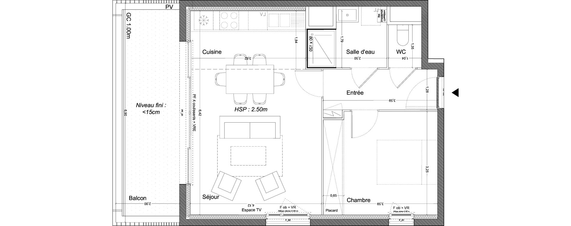 Appartement T2 de 47,19 m2 &agrave; Carbon-Blanc Nord
