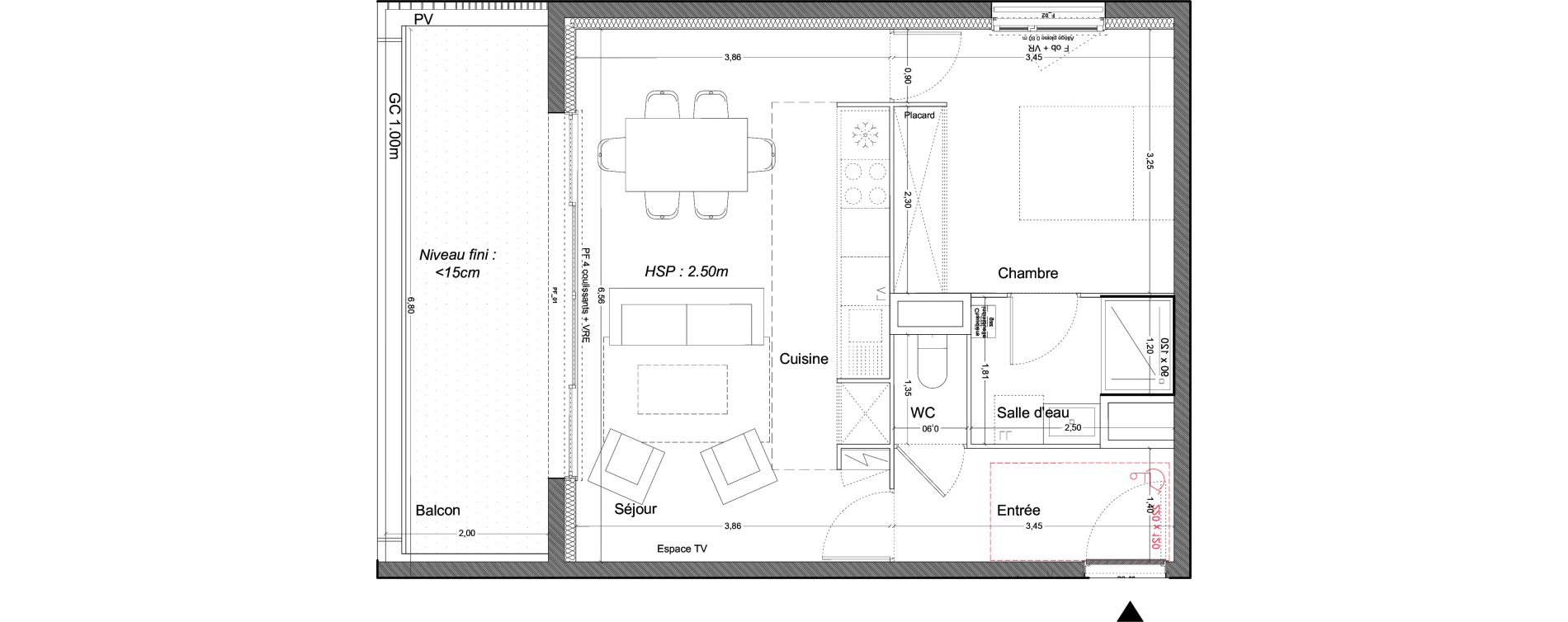 Appartement T2 de 46,26 m2 &agrave; Carbon-Blanc Nord