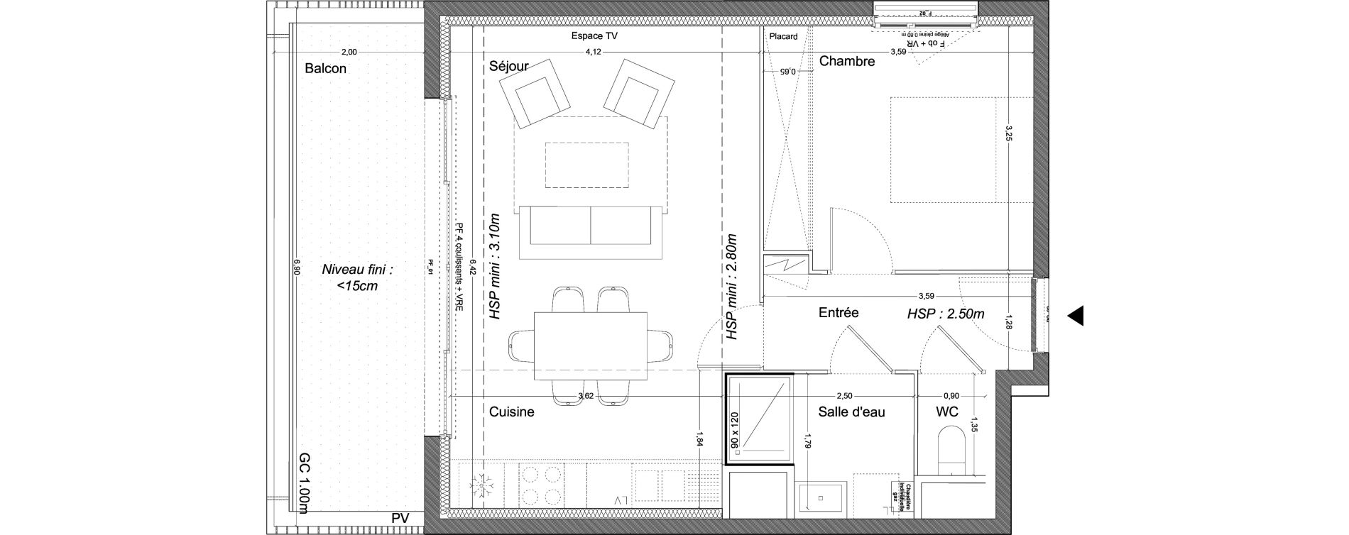 Appartement T2 de 47,00 m2 &agrave; Carbon-Blanc Nord