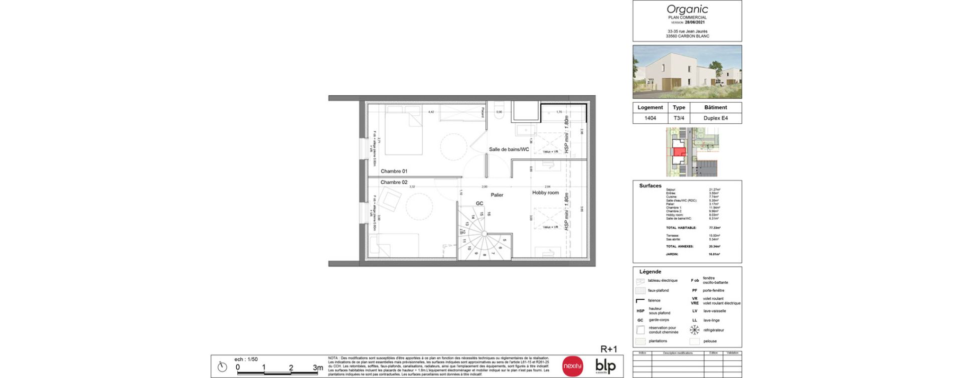 Duplex T4 de 77,37 m2 &agrave; Carbon-Blanc Nord