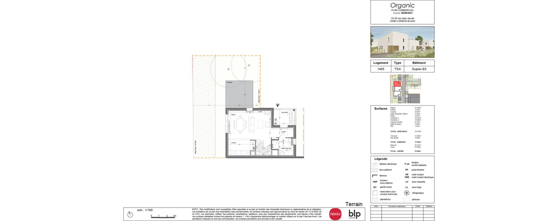 Duplex T4 de 76,83 m2 &agrave; Carbon-Blanc Nord