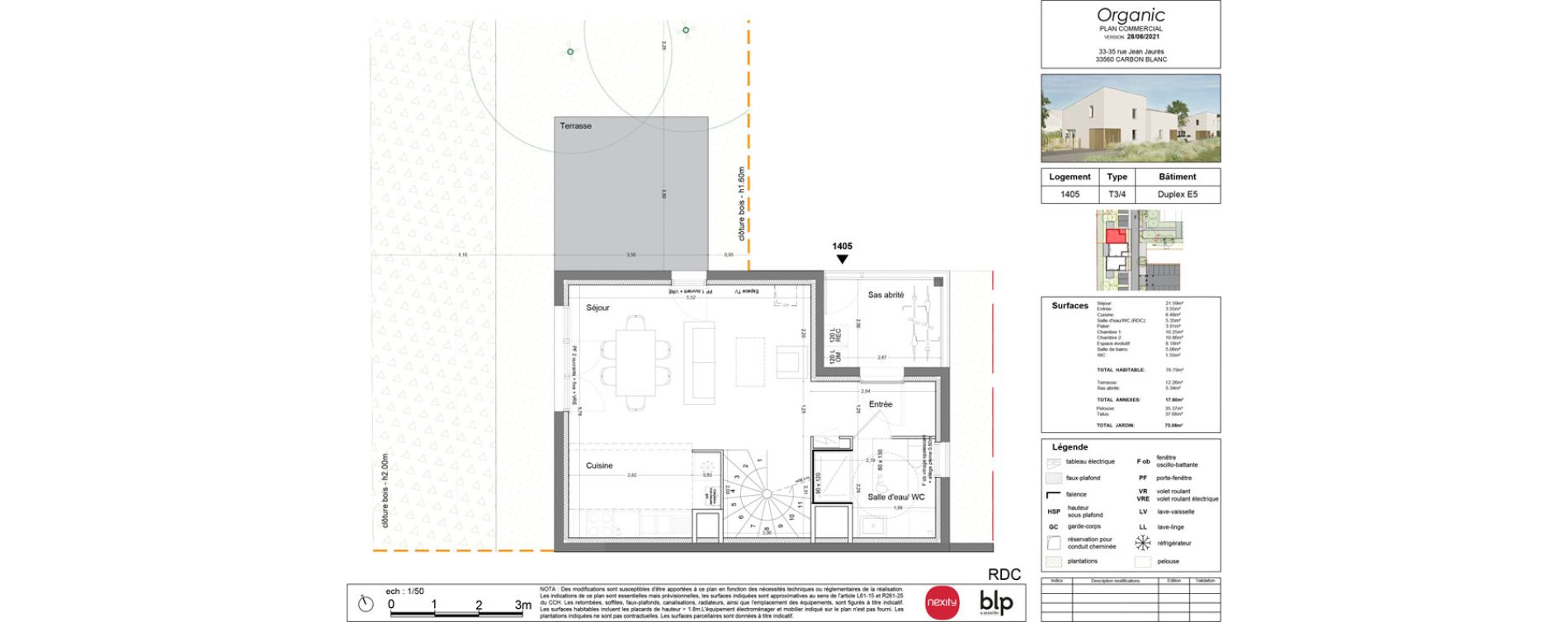Duplex T4 de 76,83 m2 &agrave; Carbon-Blanc Nord