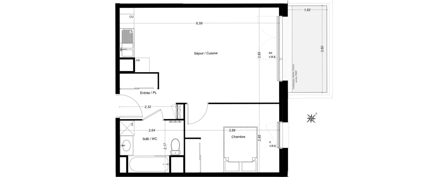 Appartement T2 de 43,22 m2 &agrave; Carbon-Blanc Centre