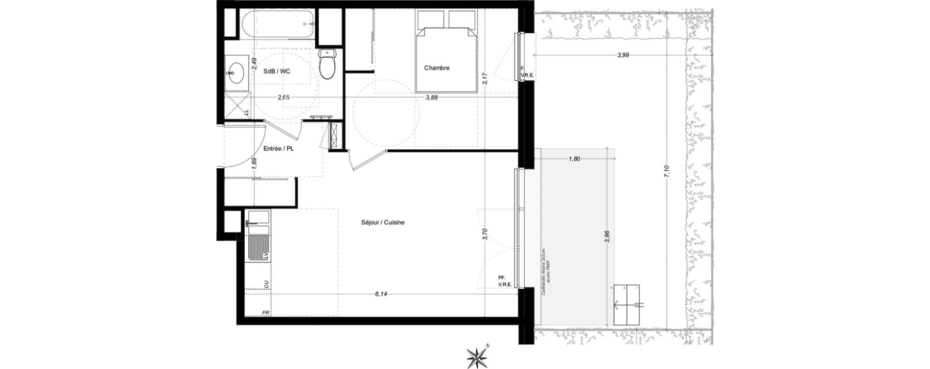 Appartement T2 de 42,91 m2 &agrave; Carbon-Blanc Centre