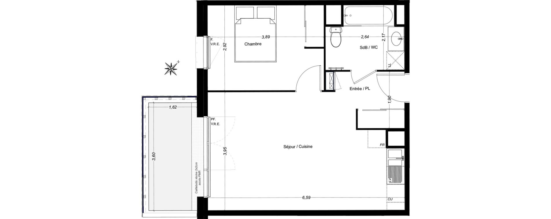 Appartement T2 de 43,21 m2 &agrave; Carbon-Blanc Centre