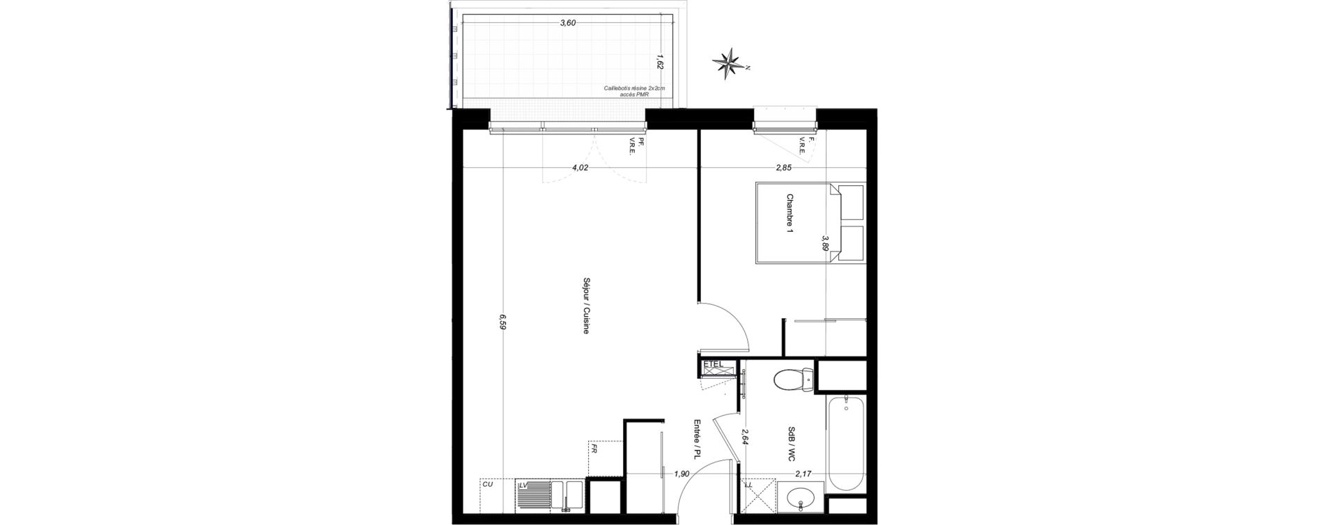 Appartement T2 de 43,55 m2 &agrave; Carbon-Blanc Centre