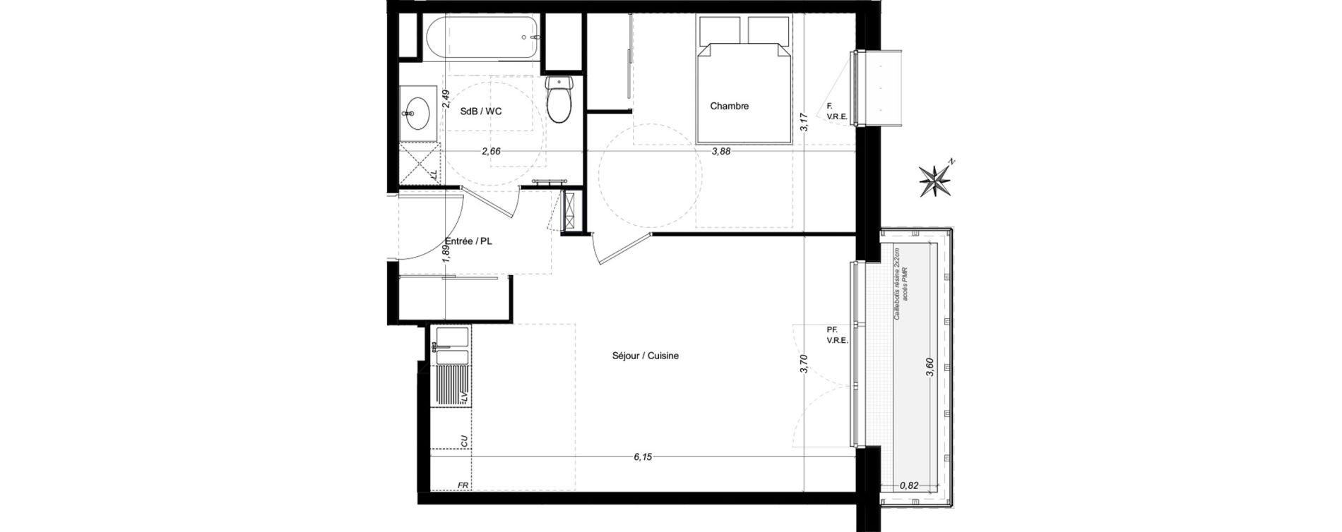 Appartement T2 de 42,89 m2 &agrave; Carbon-Blanc Centre