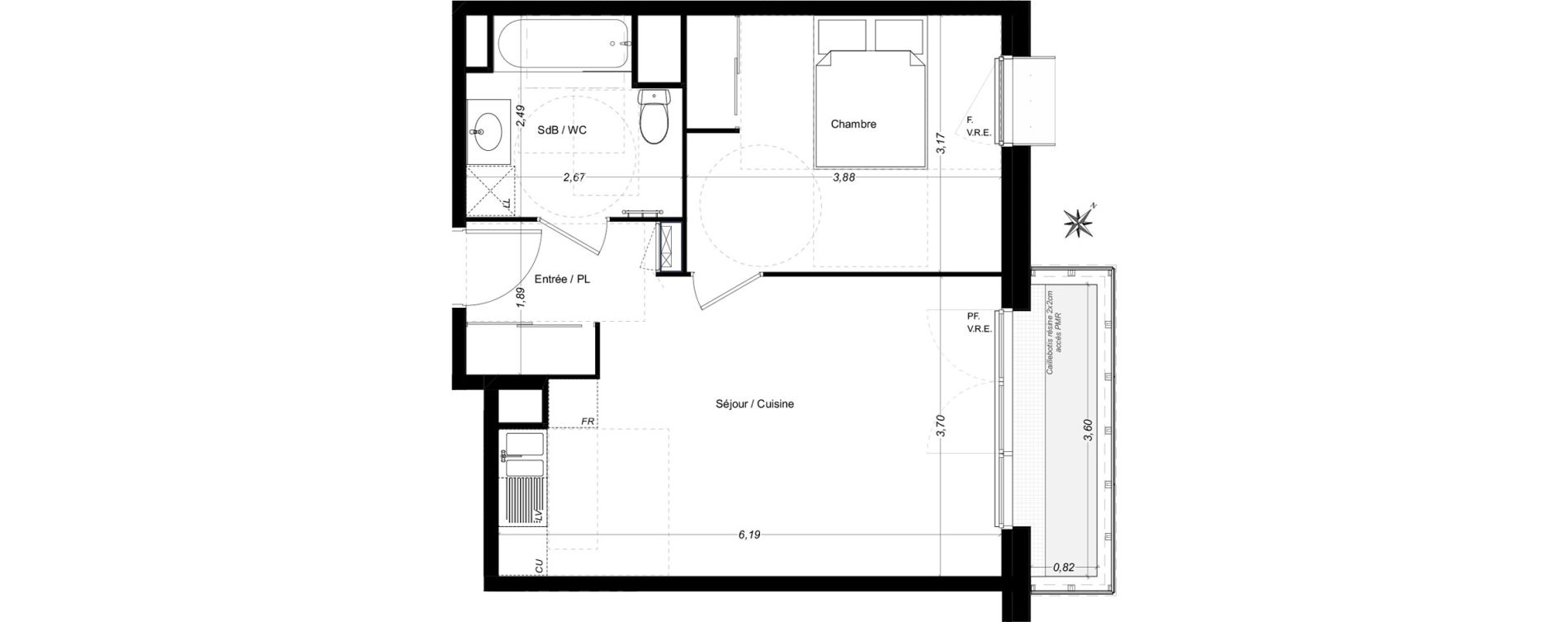 Appartement T2 de 42,65 m2 &agrave; Carbon-Blanc Centre