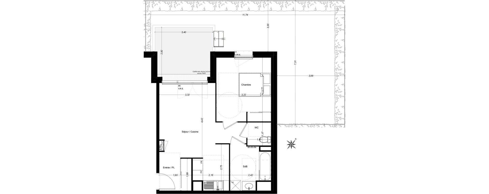 Appartement T2 de 44,54 m2 &agrave; Carbon-Blanc Centre
