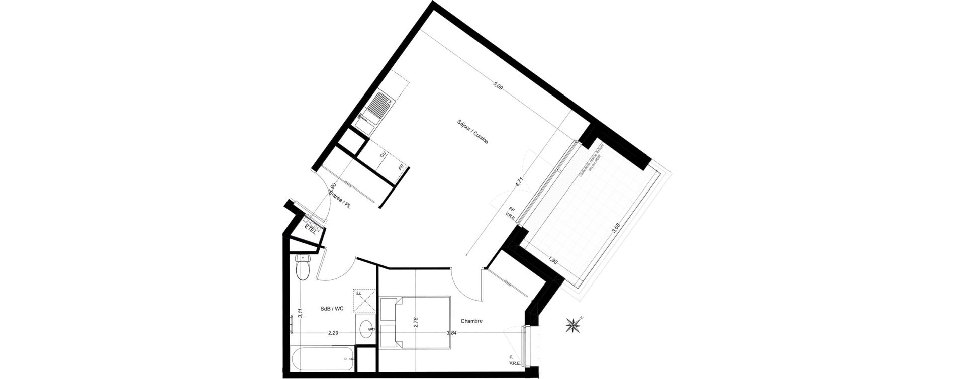 Appartement T2 de 47,65 m2 &agrave; Carbon-Blanc Centre