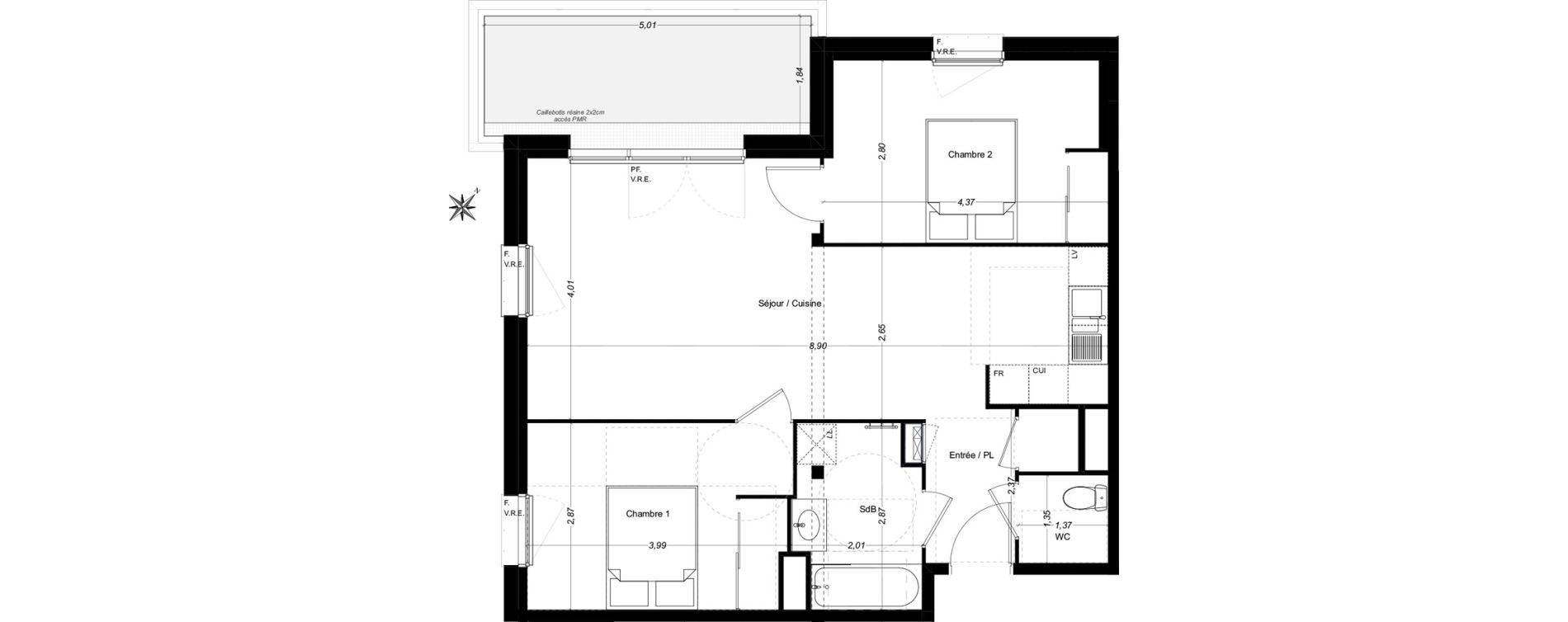 Appartement T3 de 63,38 m2 &agrave; Carbon-Blanc Centre
