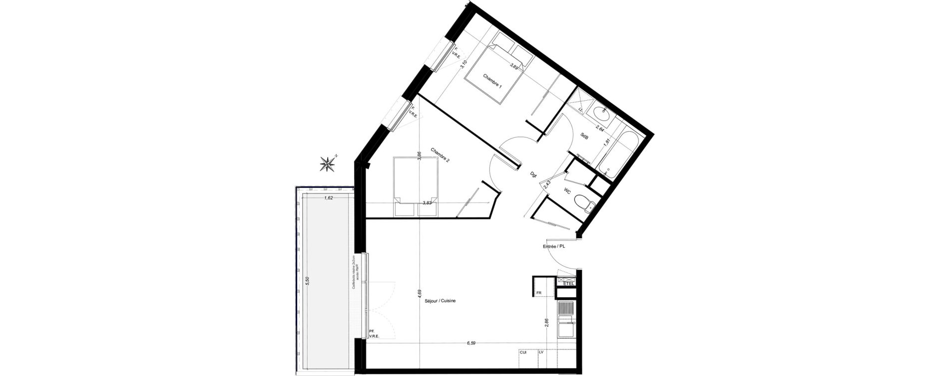 Appartement T3 de 64,86 m2 &agrave; Carbon-Blanc Centre