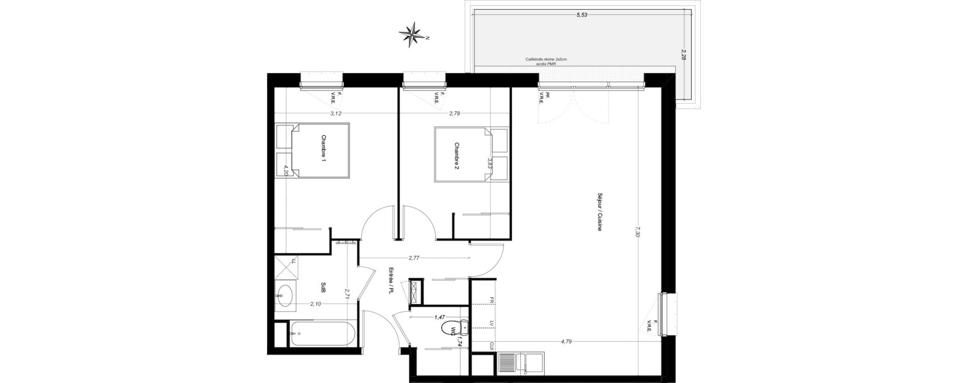 Appartement T3 de 66,65 m2 &agrave; Carbon-Blanc Centre