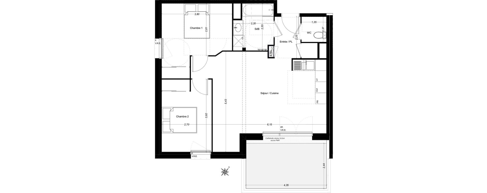 Appartement T3 de 62,42 m2 &agrave; Carbon-Blanc Centre