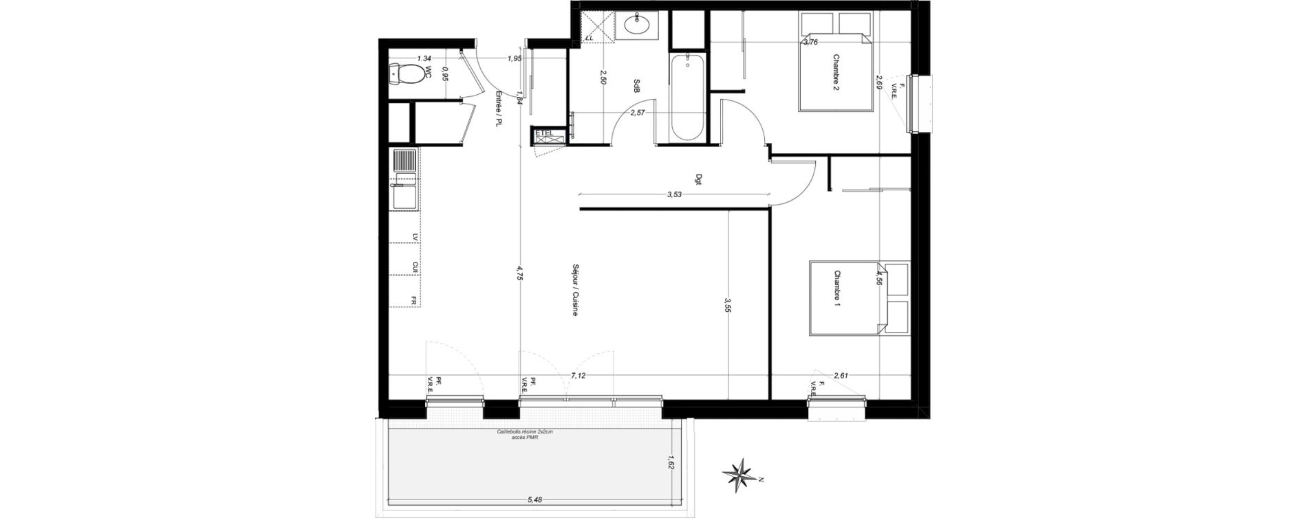 Appartement T3 de 66,37 m2 &agrave; Carbon-Blanc Centre