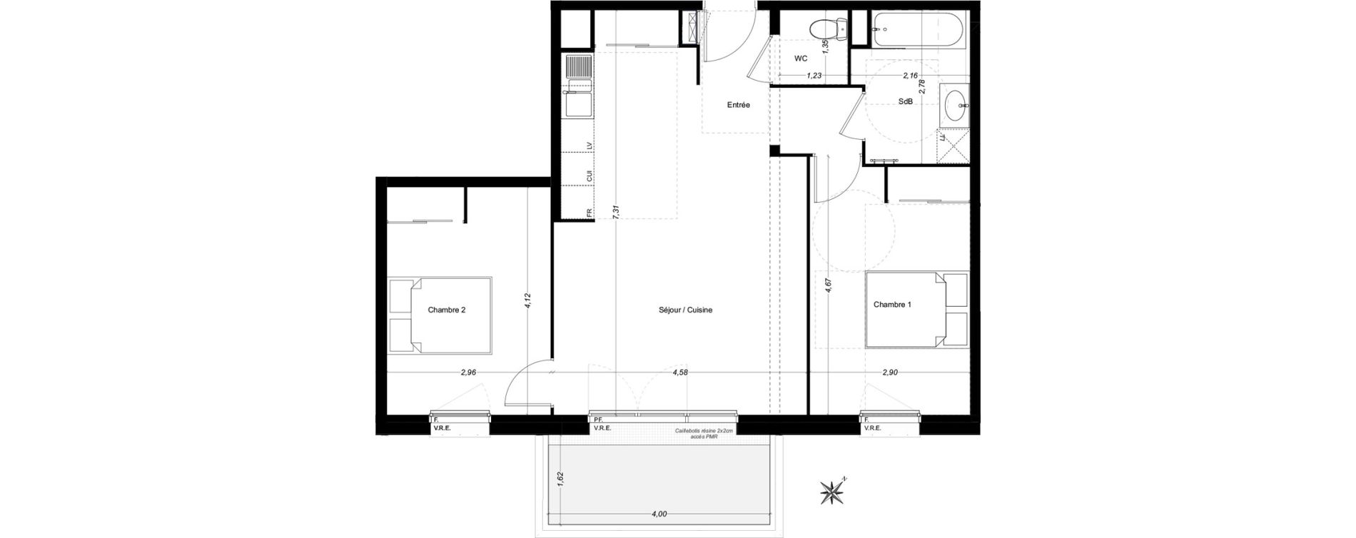 Appartement T3 de 64,85 m2 &agrave; Carbon-Blanc Centre
