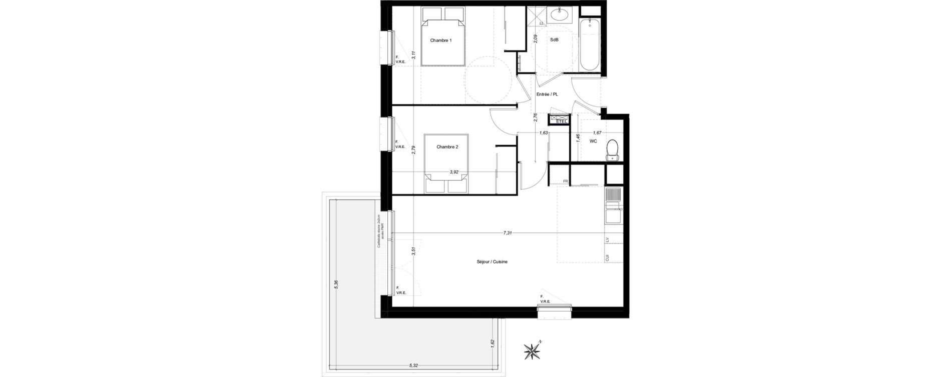 Appartement T3 de 64,64 m2 &agrave; Carbon-Blanc Centre