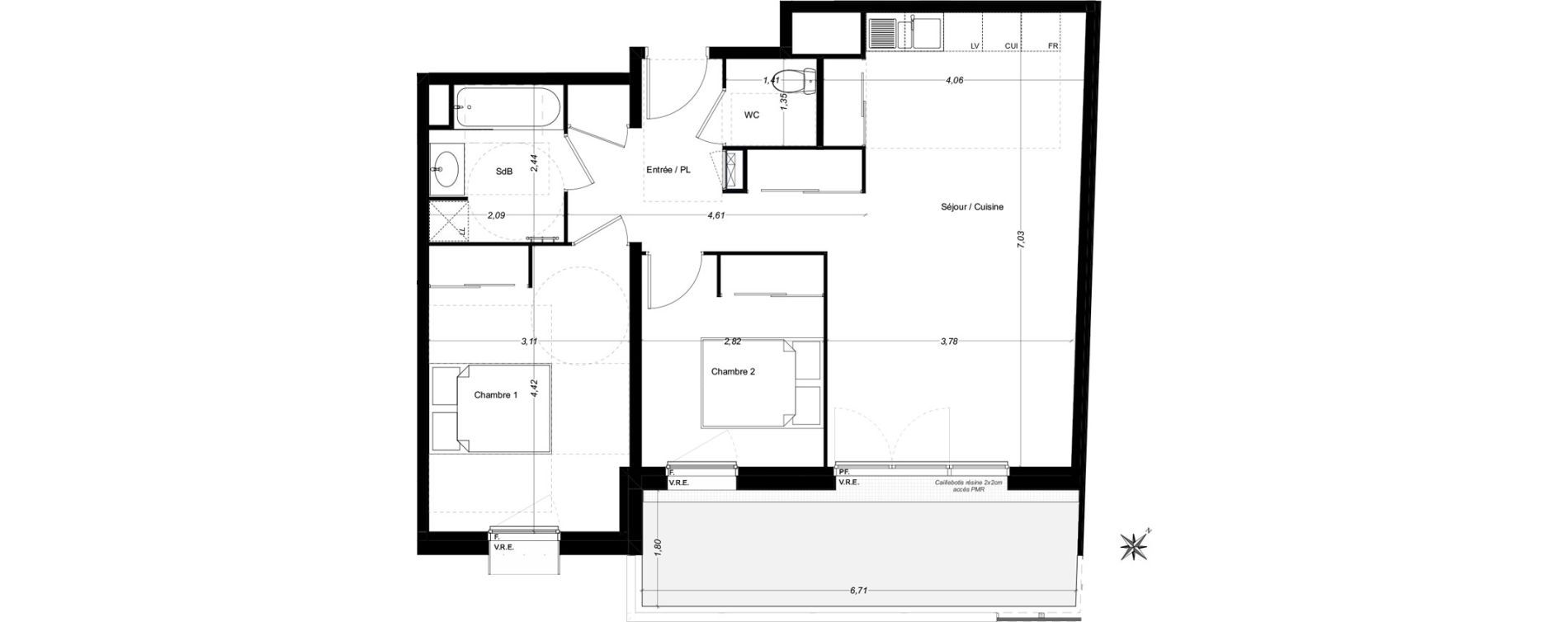 Appartement T3 de 65,13 m2 &agrave; Carbon-Blanc Centre