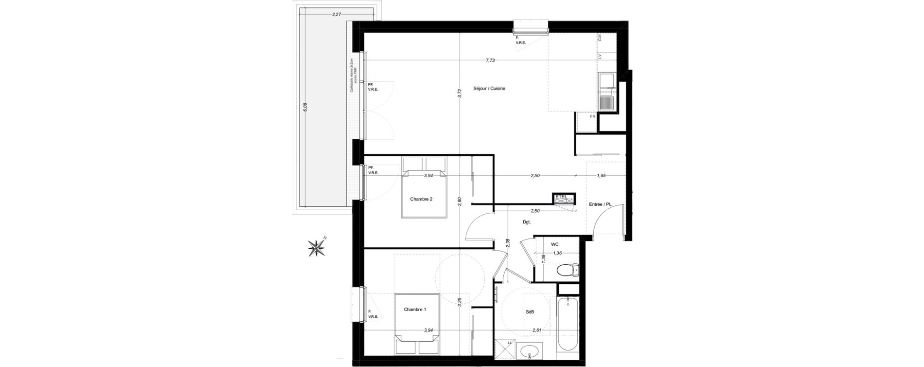 Appartement T3 de 71,31 m2 &agrave; Carbon-Blanc Centre