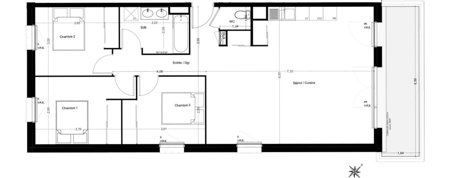 Appartement T4 de 86,25 m2 &agrave; Carbon-Blanc Centre