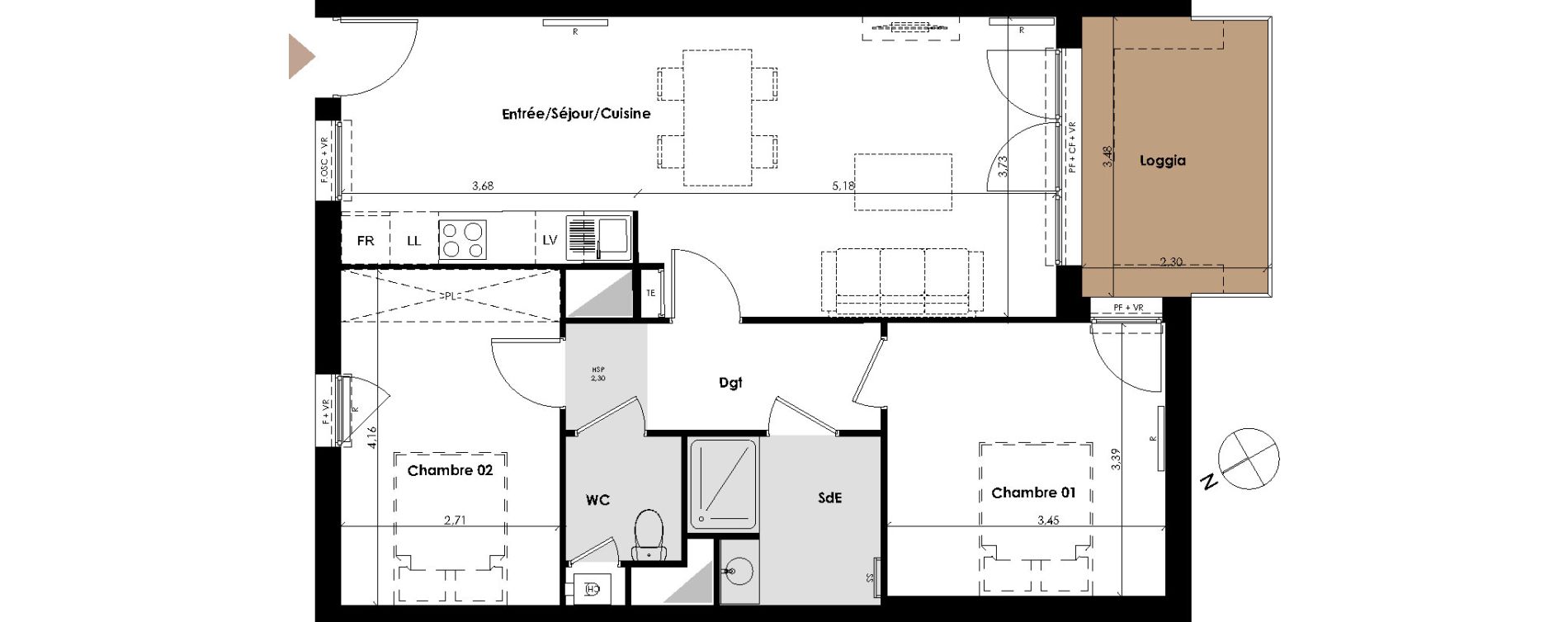 Appartement T3 de 65,80 m2 &agrave; Carbon-Blanc Centre