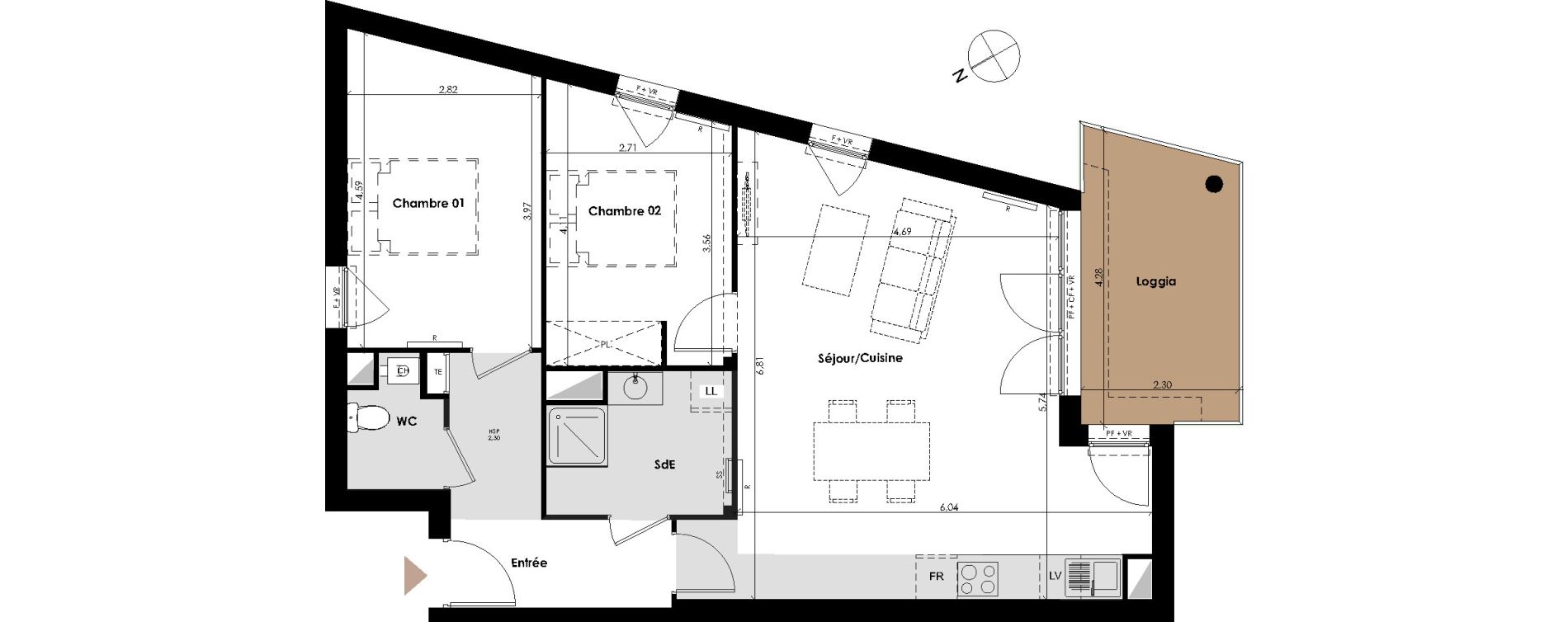 Appartement T3 de 70,60 m2 &agrave; Carbon-Blanc Centre