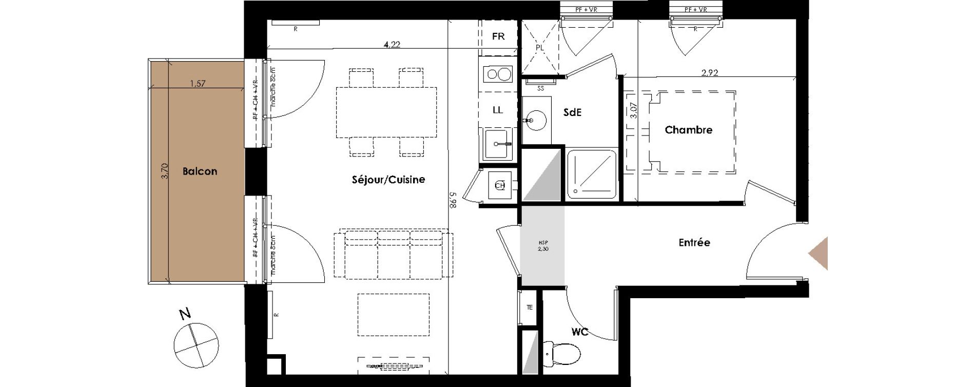 Appartement T2 de 46,30 m2 &agrave; Carbon-Blanc Centre