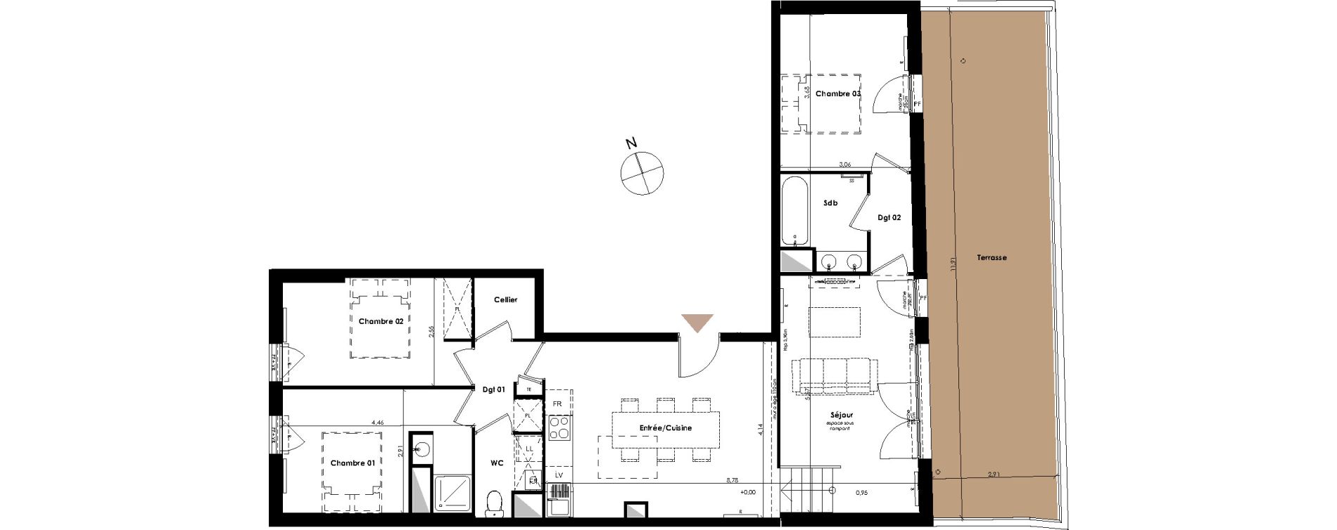 Appartement T4 de 87,50 m2 &agrave; Carbon-Blanc Centre