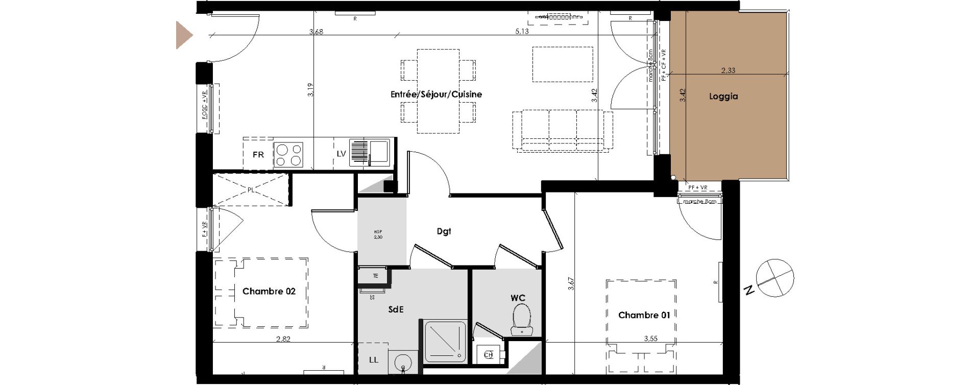 Appartement T3 de 65,70 m2 &agrave; Carbon-Blanc Centre