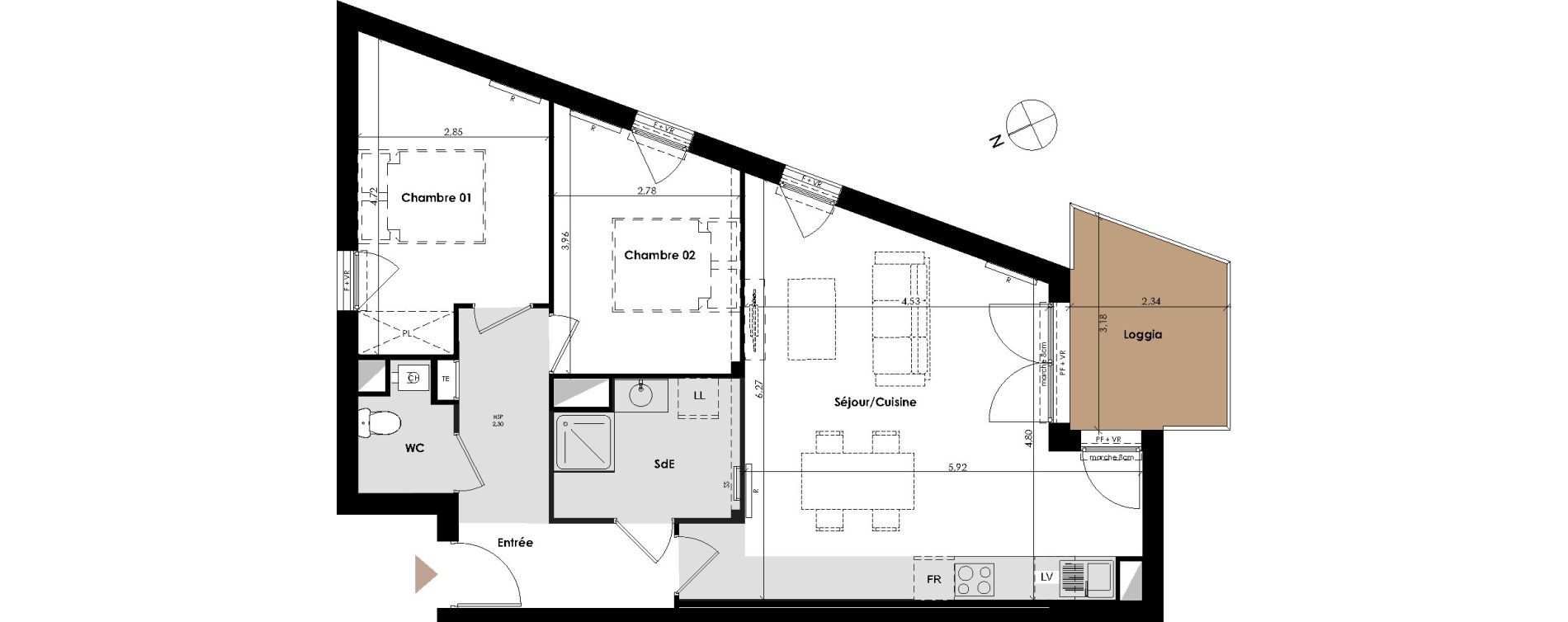 Appartement T3 de 66,10 m2 &agrave; Carbon-Blanc Centre