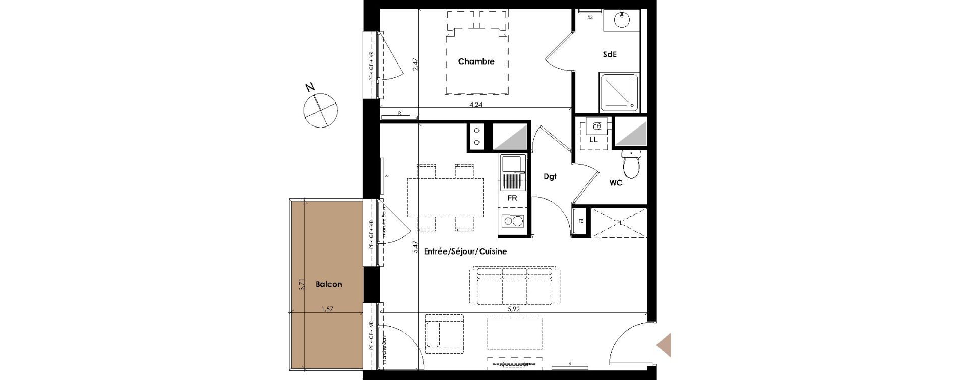 Appartement T2 de 44,10 m2 &agrave; Carbon-Blanc Centre