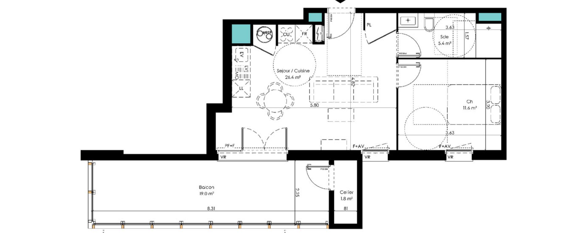 Appartement T2 de 43,40 m2 &agrave; Carcans Centre