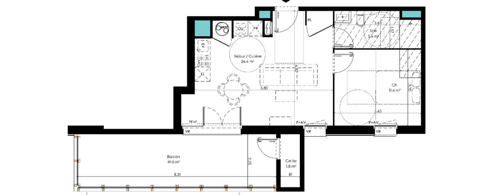 Appartement T2 de 43,40 m2 &agrave; Carcans Centre