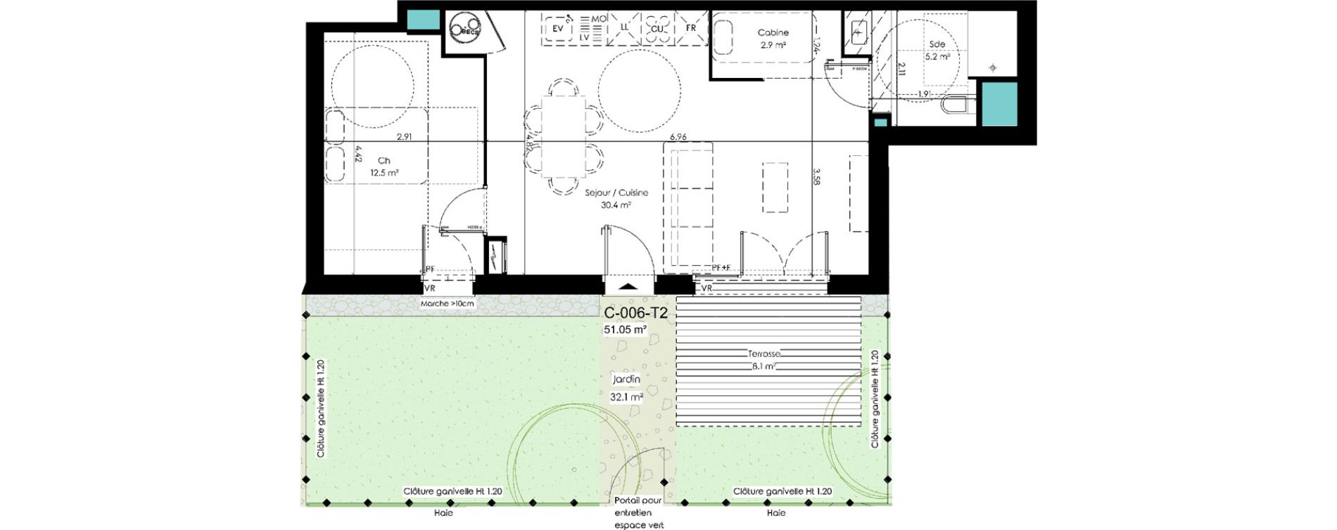 Appartement T2 bis de 51,00 m2 &agrave; Carcans Centre