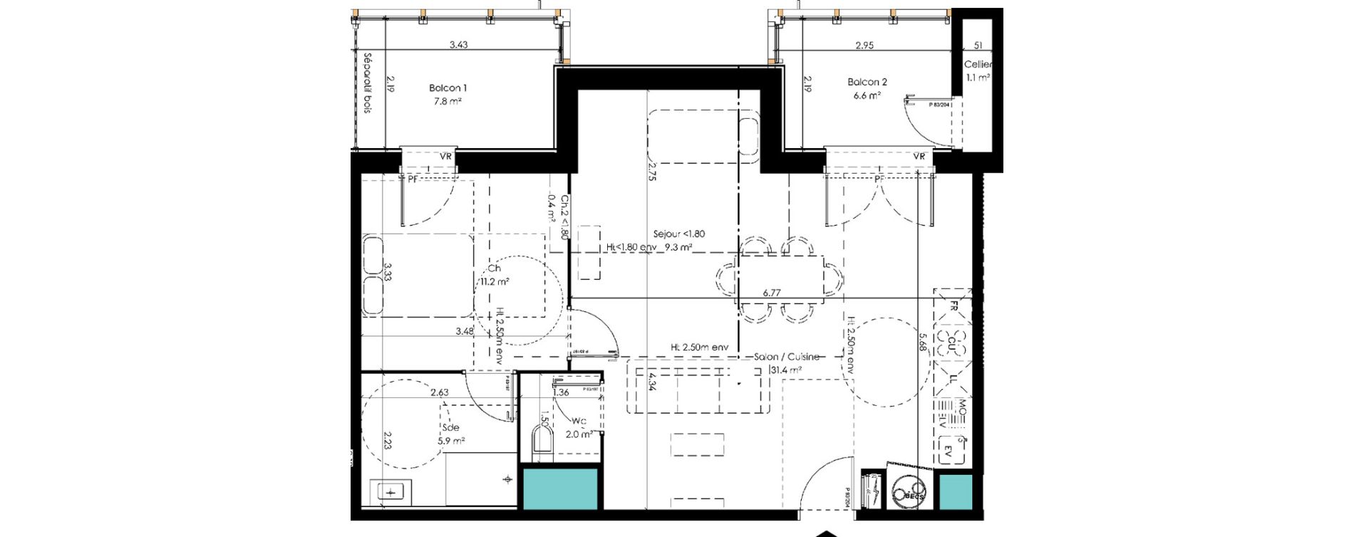 Appartement T2 bis de 50,50 m2 &agrave; Carcans Centre