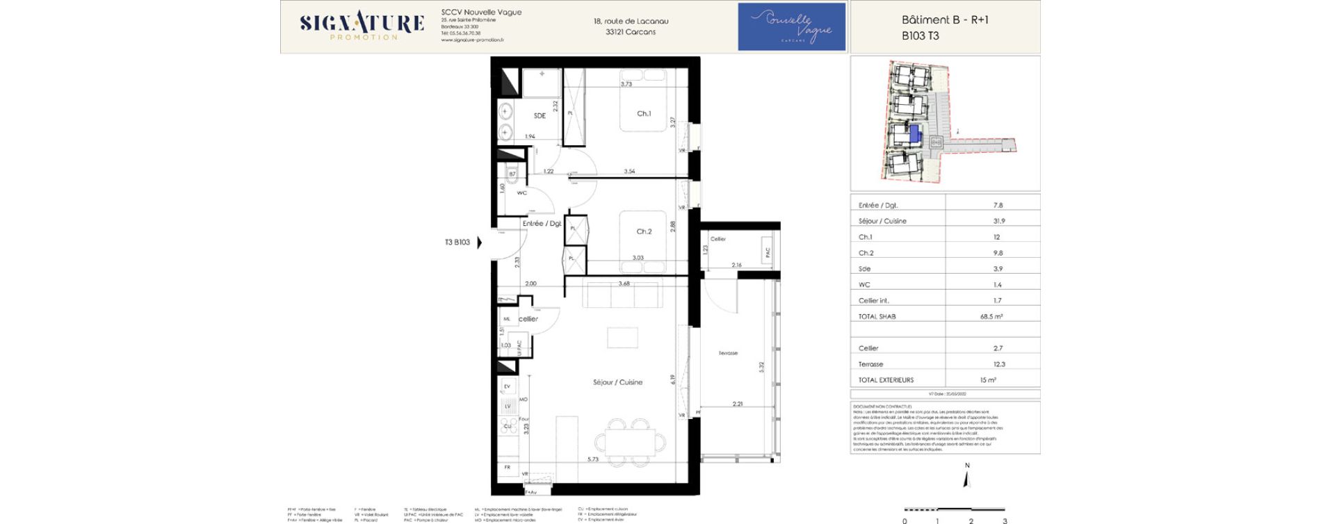 Appartement T3 de 67,40 m2 &agrave; Carcans Centre