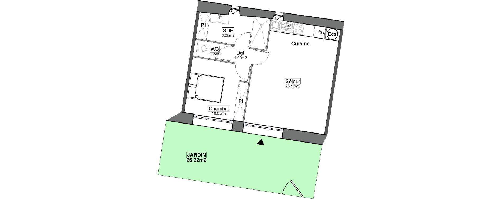 Appartement T2 de 44,33 m2 &agrave; Carignan-De-Bordeaux Centre