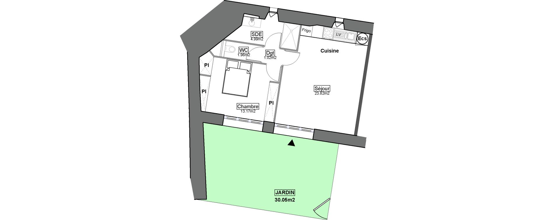 Appartement T2 de 44,96 m2 &agrave; Carignan-De-Bordeaux Centre