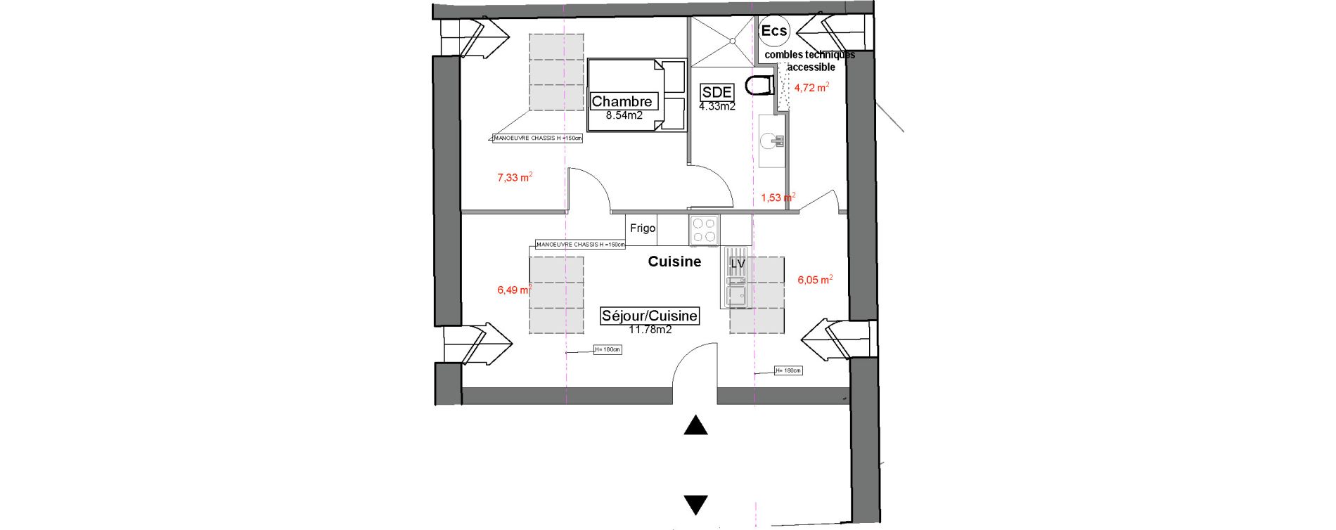 Appartement T2 de 24,65 m2 &agrave; Carignan-De-Bordeaux Centre