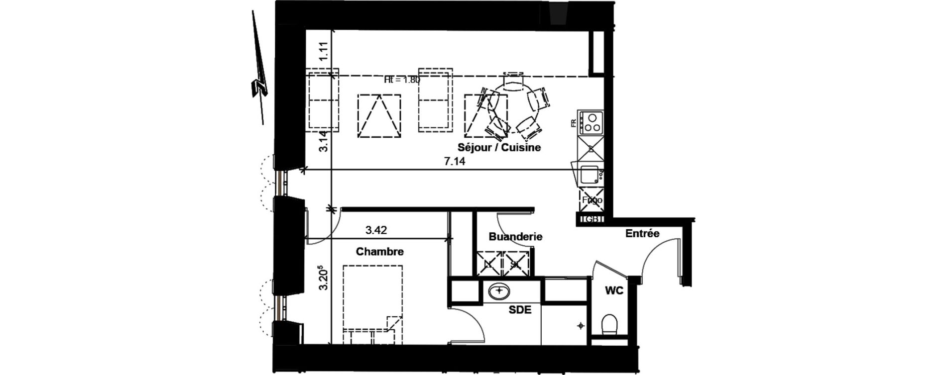 Appartement T2 de 47,63 m2 &agrave; Cavignac Centre