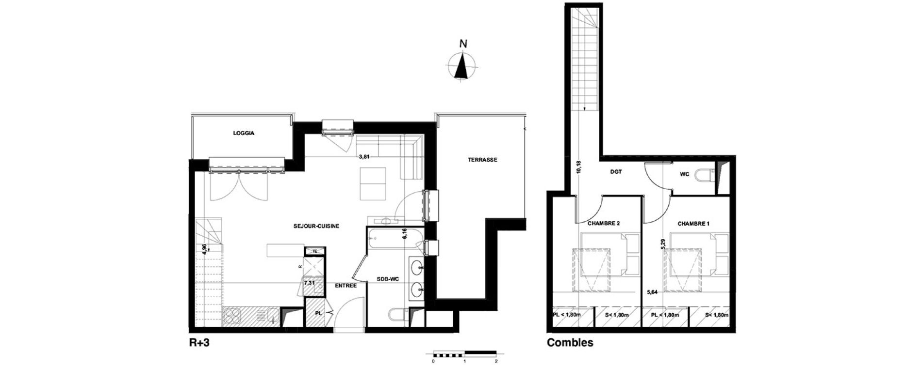 Duplex T3 de 63,12 m2 &agrave; Cenon Bas cenon - cours victor hugo - gambetta