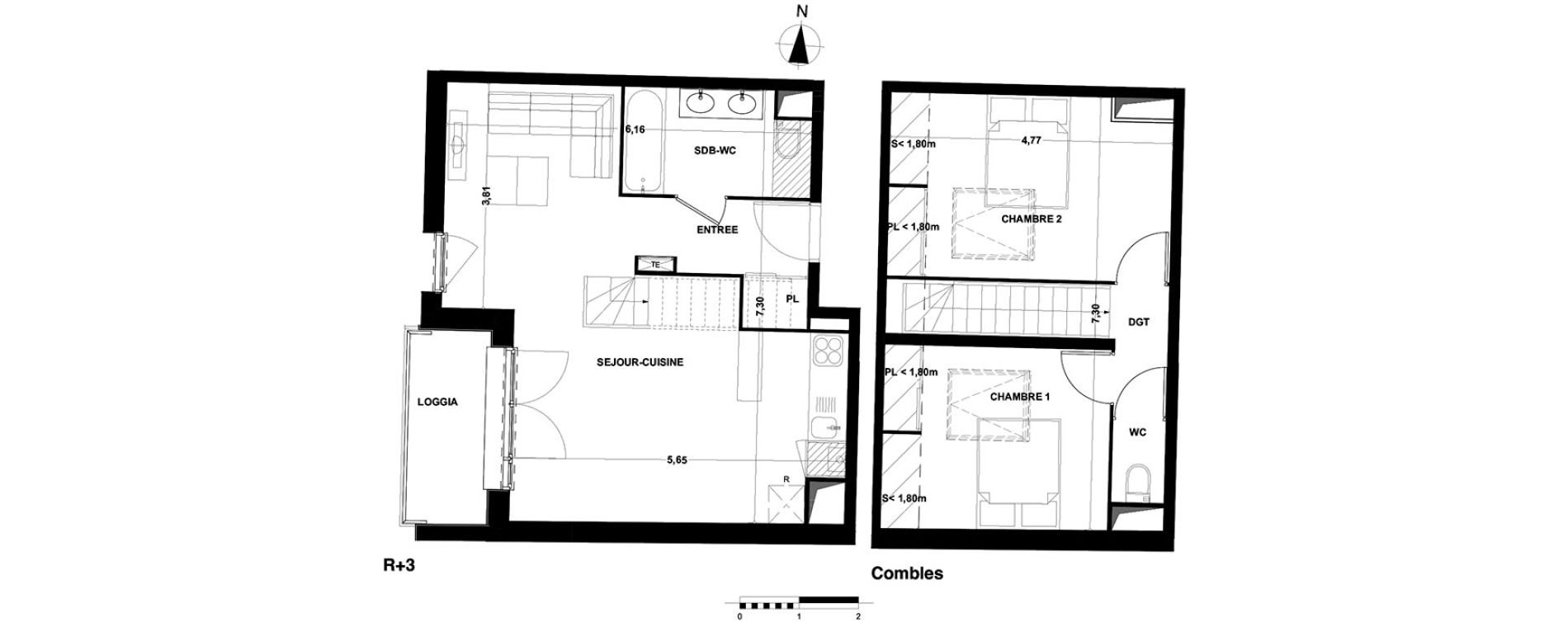 Duplex T3 de 64,70 m2 &agrave; Cenon Bas cenon - cours victor hugo - gambetta