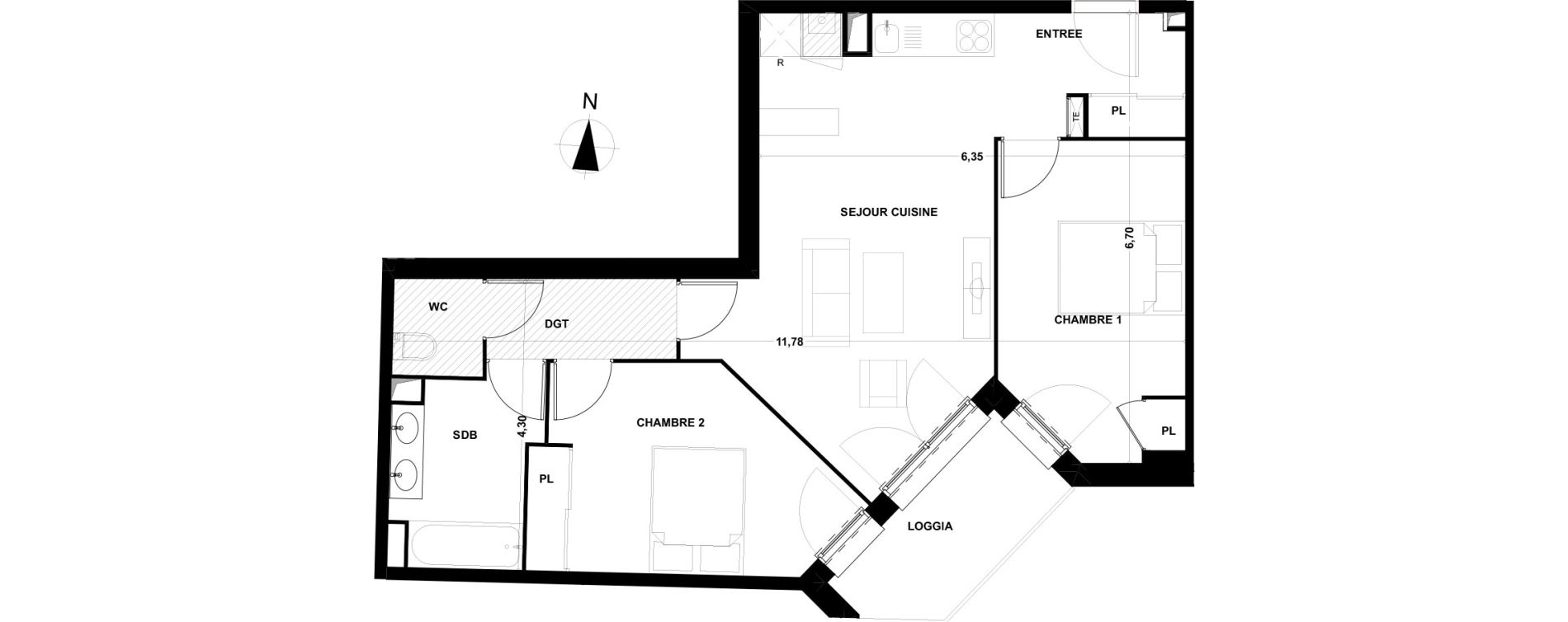 Appartement T3 de 65,41 m2 &agrave; Cenon Bas cenon - cours victor hugo - gambetta