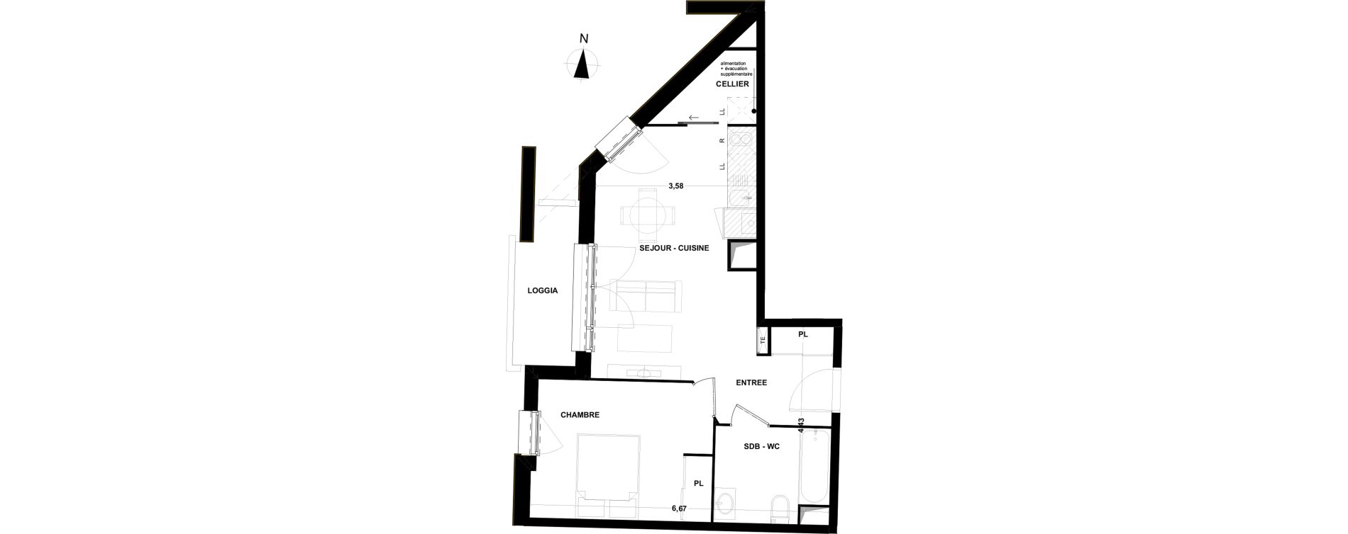 Appartement T2 de 43,88 m2 &agrave; Cenon Bas cenon - cours victor hugo - gambetta